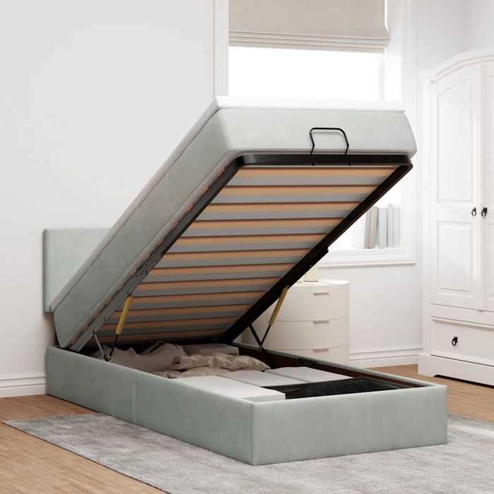 VidaXL Ottoman Bed Frame and Mattress Light Grey 90x190 Cm Velvet 3312518