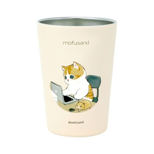 Toa Metal Mofusand 2-Way Vacuum-Sealed Tumbler, Medium, "Work from Home Nyan" (53-2030), Beige