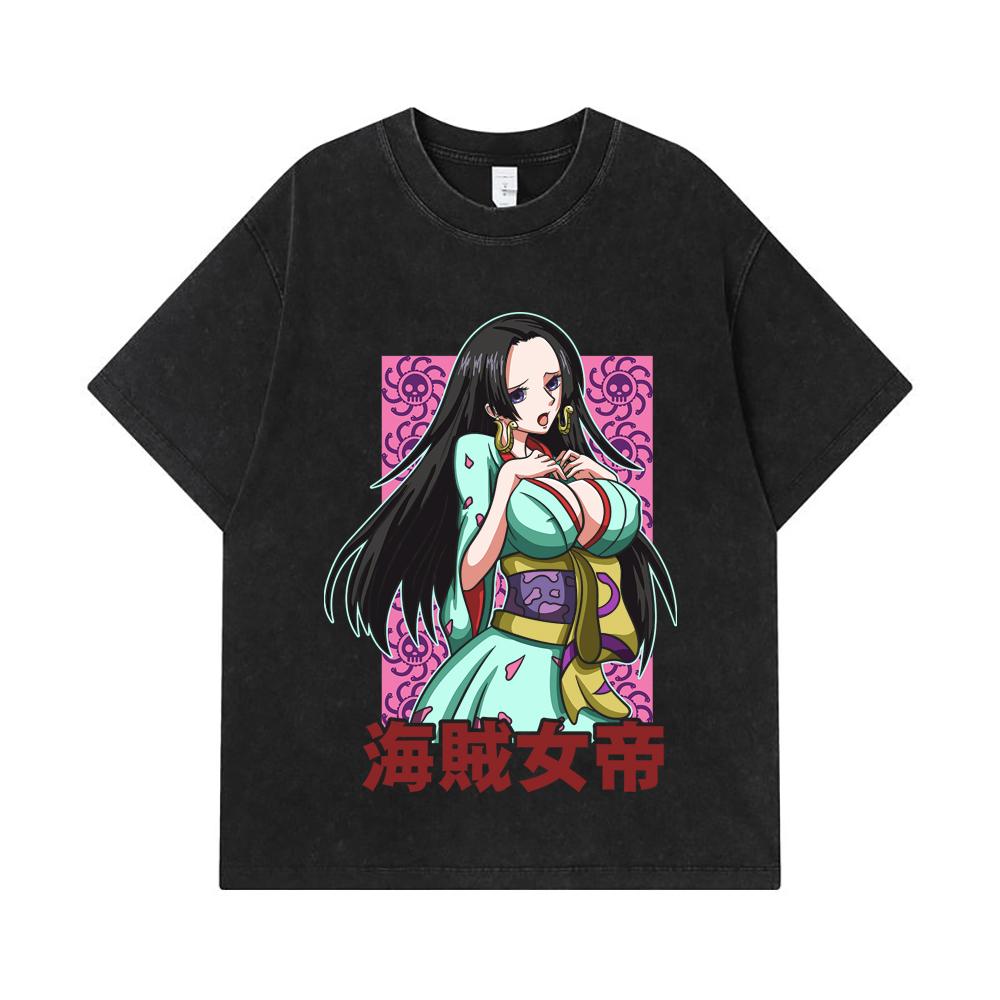 275 GSM Washed T-shirts 100% Cotton One Piece V68 Boa Waifu Print Unisex Heavy Cotton T Shirt