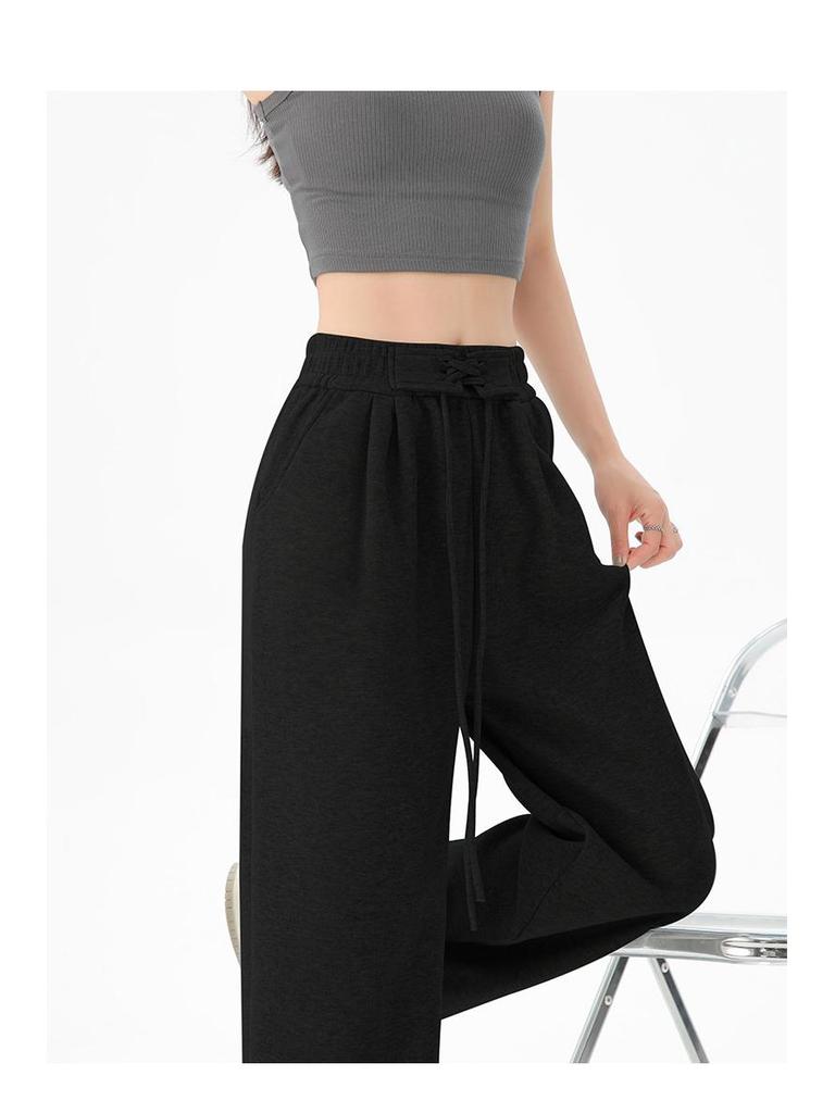 Women's Korean Style Lace-up Wide-leg Pants - Casual, Loose Fit for Spring & Autumn