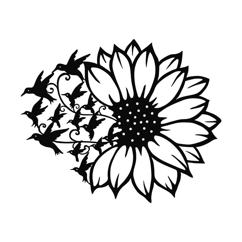 Modern Black Wrought Iron Sunflower Wall Art, Hummingbird Butterfly Bee Metal Sculpture for Living Room Bedroom Bathroom Office Decor