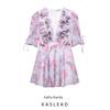 Kaslead New Women Clothes Western Style Fashion Simple Chiffon Floral V-neck Short Dress