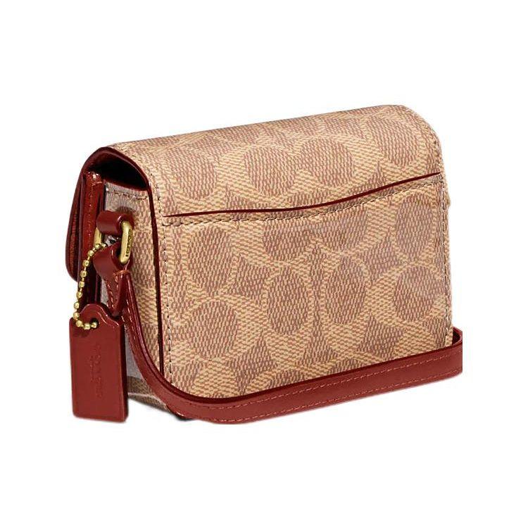Coach Studio Signature Canvas Mini Crossbody Bag Beige Red Leather Trim Gold Hardware Daily Casual CH786-B4NQ4