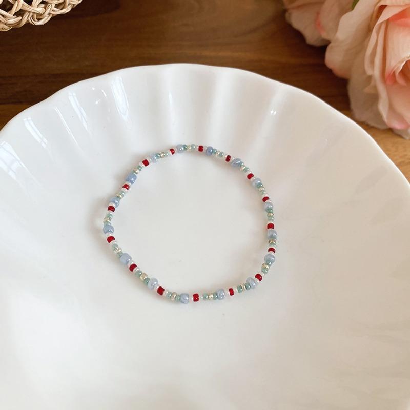 Fresh Summer~ Crystal Beaded Flower Necklace Bracelet Ring Set Simple Fashion Sweet Style Niche Jewelry