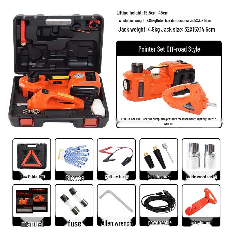 WOKEZ 12V Hydraulic Electric Jack with Inflatable Pump for Small Cars & Off-Road Rescue