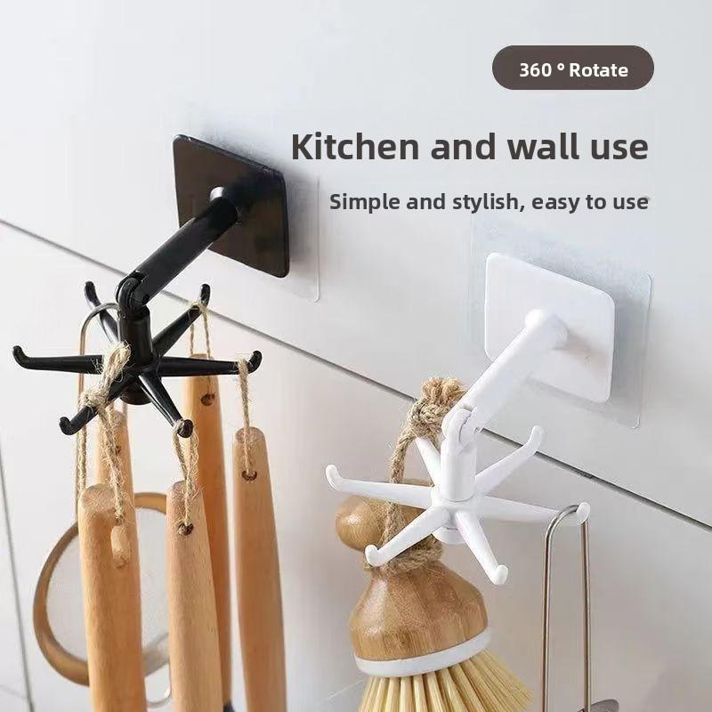 Вращающийся крючок, многофункциональная полка для хранения ложек и лопаток, полка для хранения, настенная полка для кухонной утвари, кухонная подвесная полка без сверления 1pc