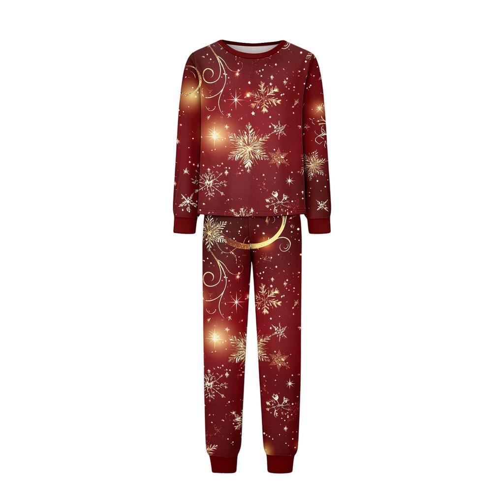 Christmas Printed Family Matching Long Sleeve Neck Loungewear Set for Parents and Kids