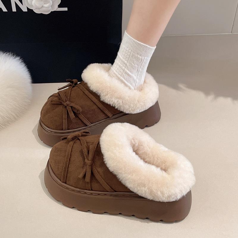 Women's Thick-soled Large Size Thickened Winter Warm Fur One Snow Boots Padded Lining Ankle Boots Non-slip Hiking Sports Cotton Slippers