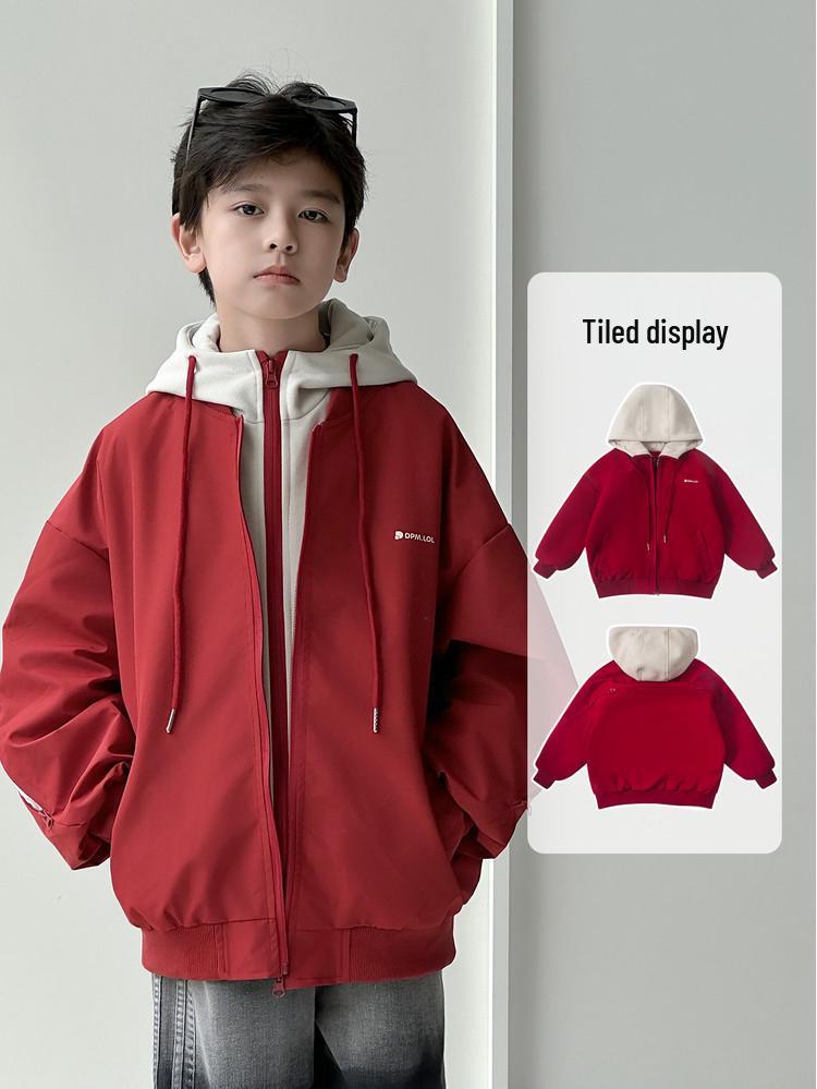 Boys' Korean Style Patchwork Hoodie Jacket - Autumn 2025