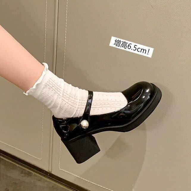 

Универсальные туфли с круглым носком и толстым каблуком в британском стиле, черные, ретро, из маленькой кожи, для женщин, новые, с мелким вырезом, французские туфли Мэри Джейн 37 чёрный