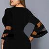 Lady Petticoats Plus Size Women Dress Digital Print Mesh Patchwork Elegant Flare Sleeve Mid-Calf Bodycon Dress for Wedding