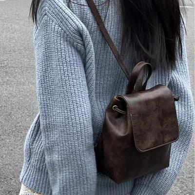 Compact Texture Retro Brown Backpack New Simple Versatile Shoulder Bag