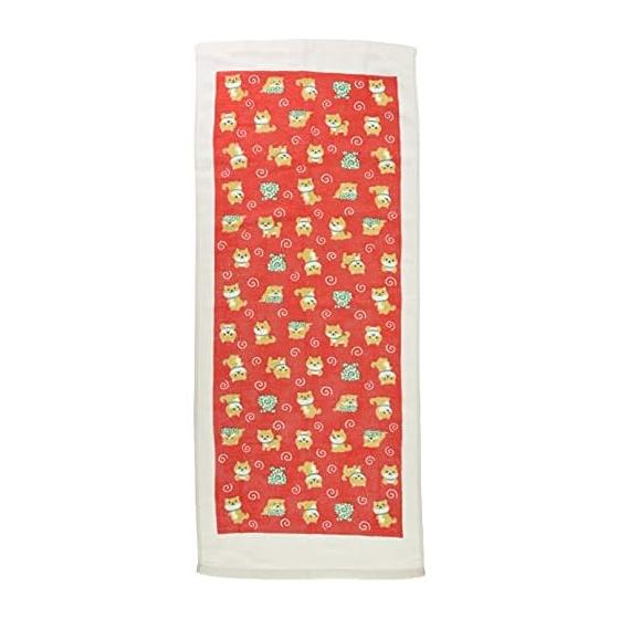 Washin Tenugui Towel, Mameshiba's Errand, Red, Made in Japan, Gentle Gauze Feel, Fluffy Pile, 100% Cotton