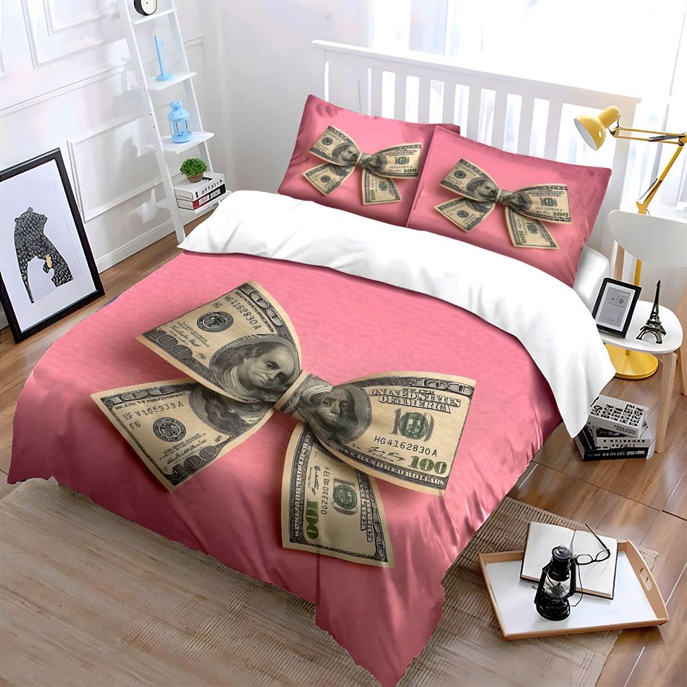 Dollar-Schleife auf rosa Hintergrund Druck Weich Bequem Bettbezug Bettwäsche-Set Enthalten 1*Bettbezug 2*Kissenbezüge Luxusgeschenk