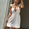 Women's V-neck Sleeveless Pleated Backless Mini Dress - European & American Fashion, Sexy & Chic