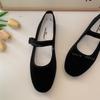 IPPEUM Red Velvet Ballet Flats Shoes Women Buckle Round Toe Ballerinas Zapatos Mujer Mary Janes Shoes