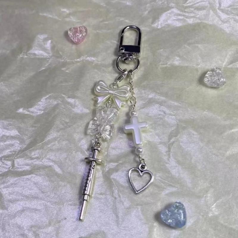 Delicate Phone Charm Keychain Bag Dangler Cute Bowknot Heart Phone Dangler Decoration for Fashionable Individuals