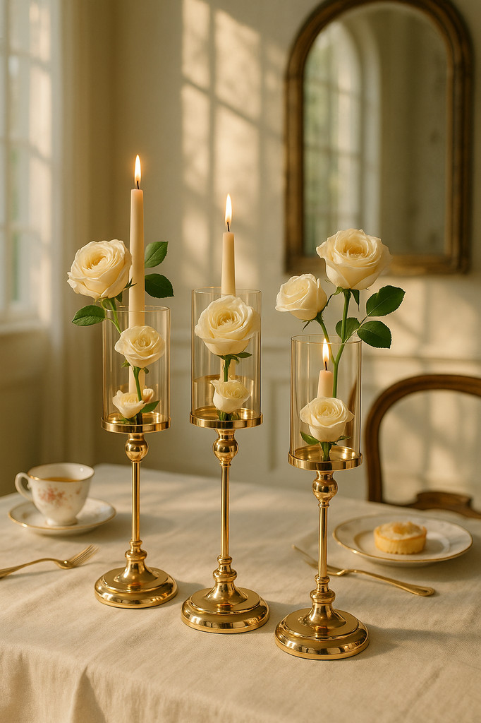 Gold Candle Holders Metal Candlestick Flower Vase Table Centerpiece Event Flower Rack  Road Lead Wedding Decoration New