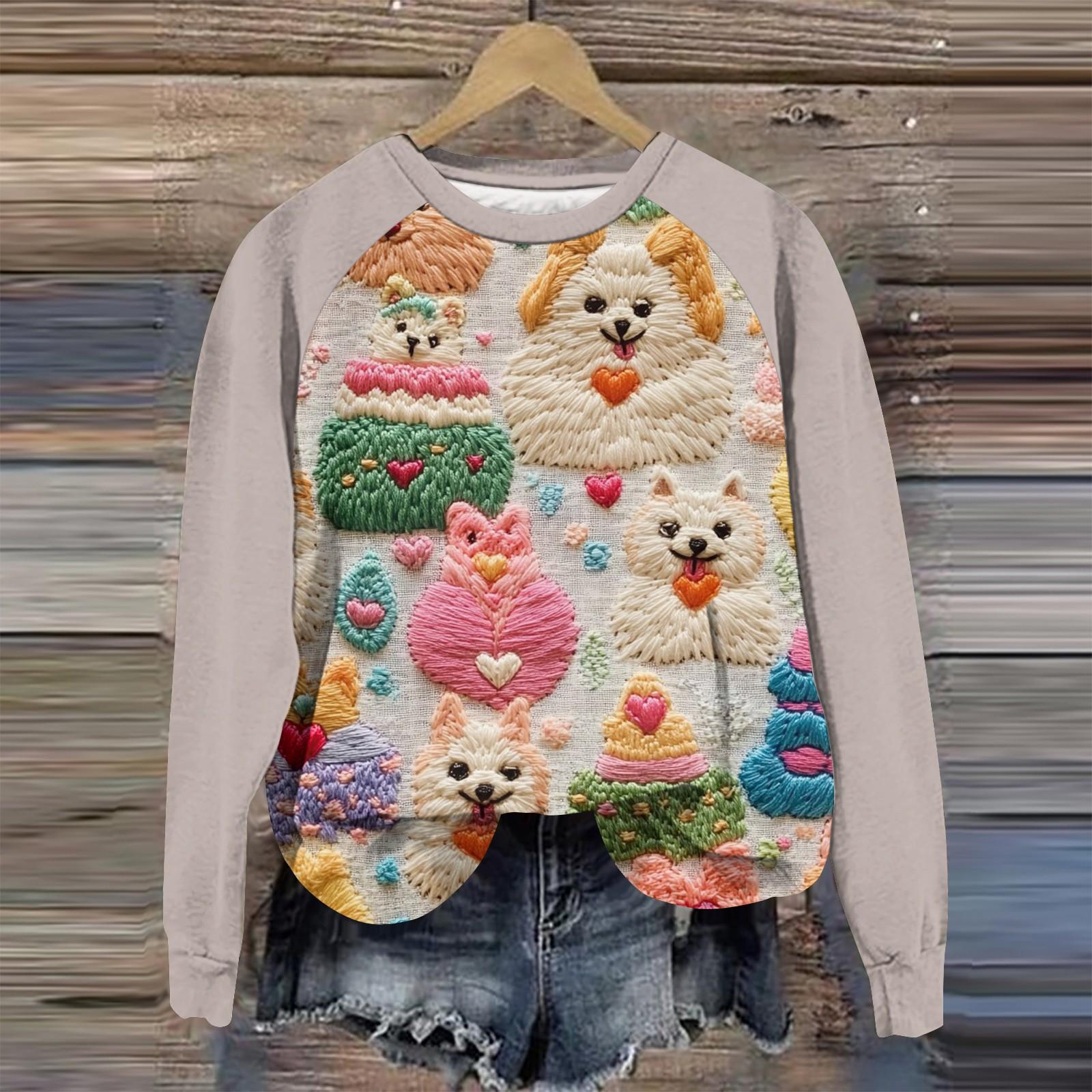 

Женская повседневная мода с графическим принтом, винтажный повседневный принт, длинный рукав, О-образный вырез, пуловер, топ, блузка L бежевый