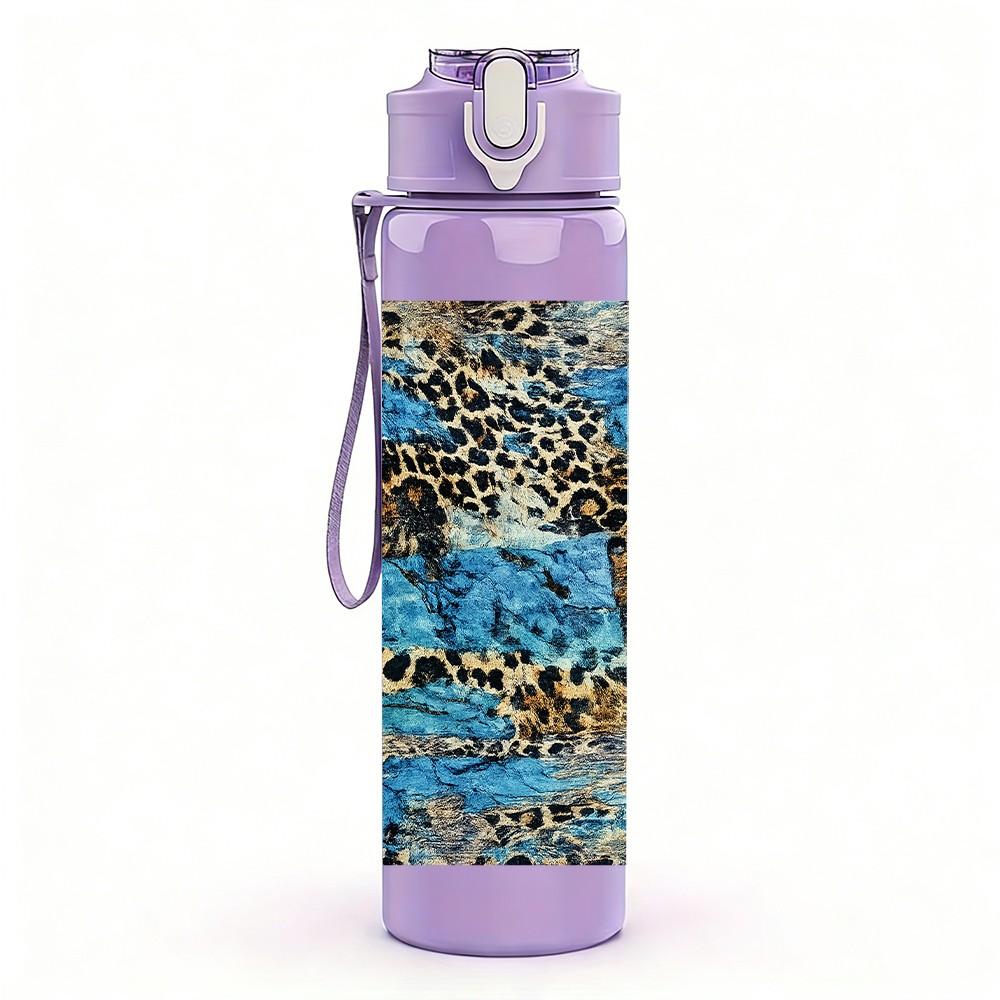 1PC Leopard Skin Animal Texture Print 750ml Color Plastic Sports Water Bottle Leakproof Flip Straw Lid Suitable for Sports Office Home Use
