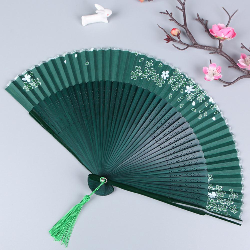 Women Folding Fan Chinese Style Dancing Fan Tassels Bamboo Carving Handle Handheld Performance Fan Photo Prop abanico de mano