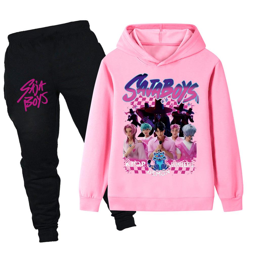 PB1229 Kinder Jungen Mädchen Kpop Mira Zoey Rumi Sajaboys Print Langarm Kapuzenpullover Hose Hosen Kleidung Sets
