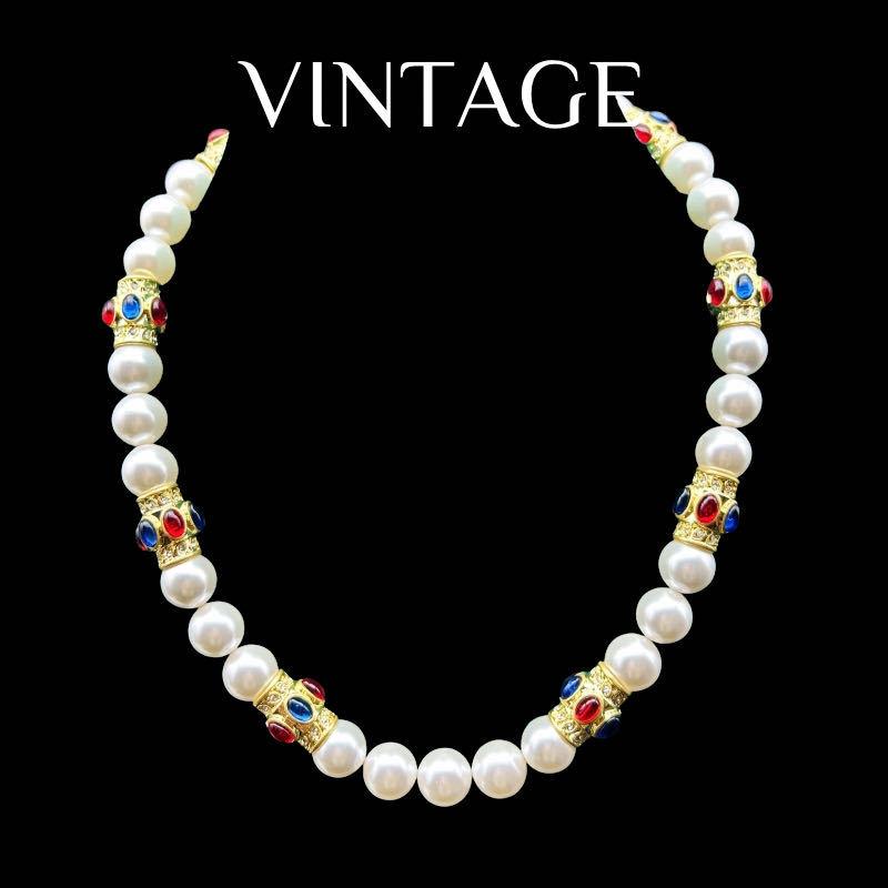 Винтажный Полный Комплект Контрастного Цвета Стекло Темперамент Универсальный Элегантный Модный Жемчужное Ожерелье Серьги