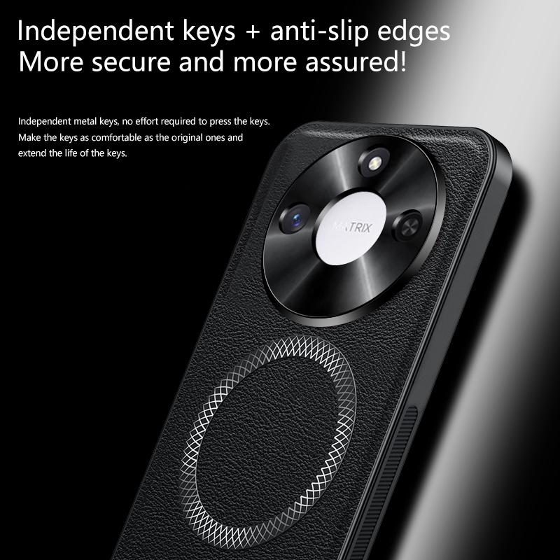 For Honor X60 Case Magnetic Elegant Leather Wear-Resistant Lens Fully Covered Non-Slip Grip Edge Cover Shell