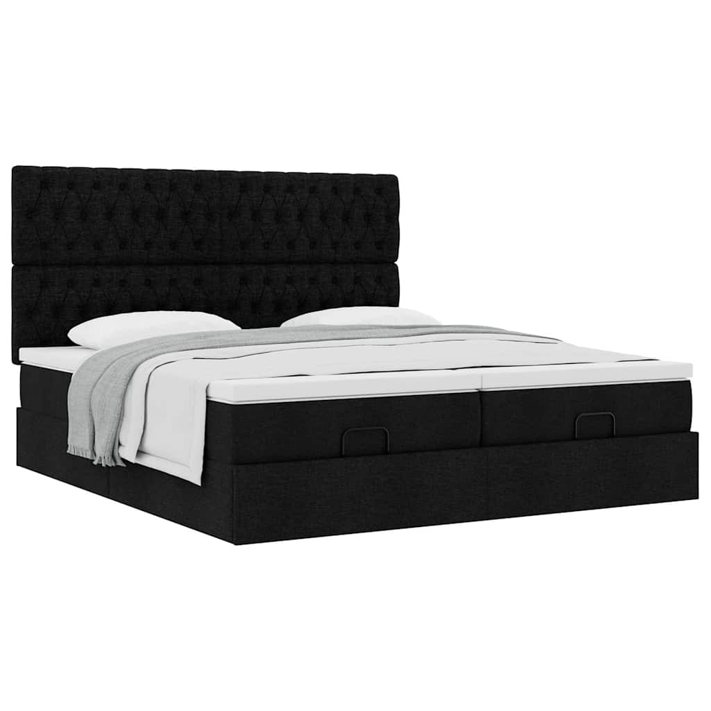 Ottoman Bed with Mattresses Black 200x200 cm Fabric