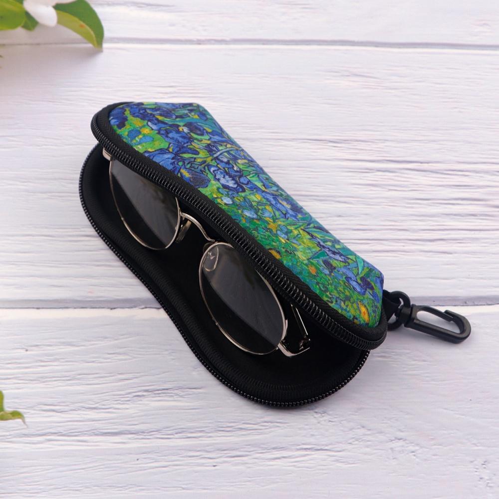 Olieverfprint Rits Brillenetui Draagbare Zonnebril Pouch Met Sleutelhanger Karabijnhaak Schokbestendige Brillen Opbergtas