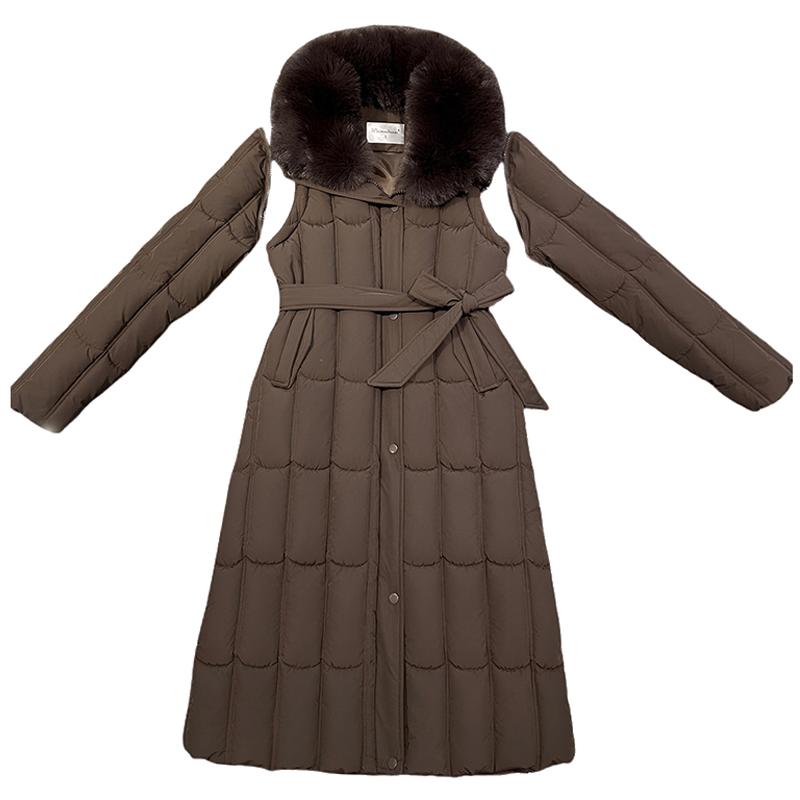 Detachable sleeves Plus Size L-7XL Fashion Woman Winter Coats With Belt Big Faux Fur Collar Long Parkas Hooded Loose Thick Female Jackets