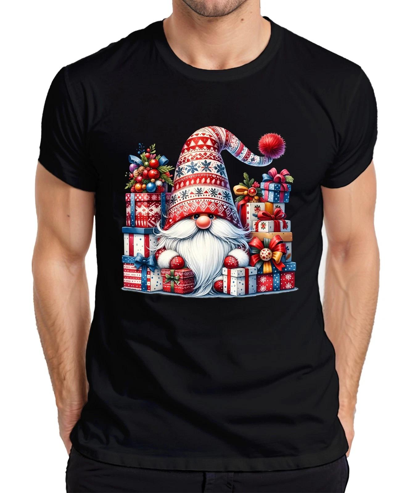 Christmas Elf with Gifts and Decoration Gnome Elf Men s T-Shirt- M