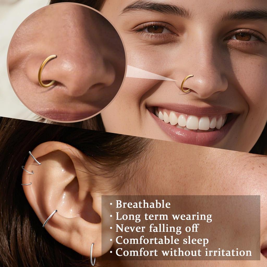 316L Surgical Stainless Steel Nose Hoops Hinged Clicker Septum Rings for Nose Cartilage Body Piercing Jewelry
