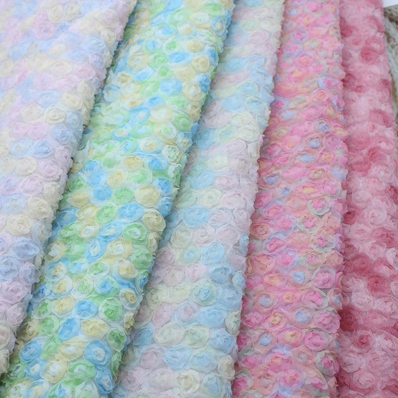 Encrypted Seven-Color Embroidered Silk Georgette Fabric Hollow Out Rose Peony Flower Wedding Dress Mesh Embroidery Material