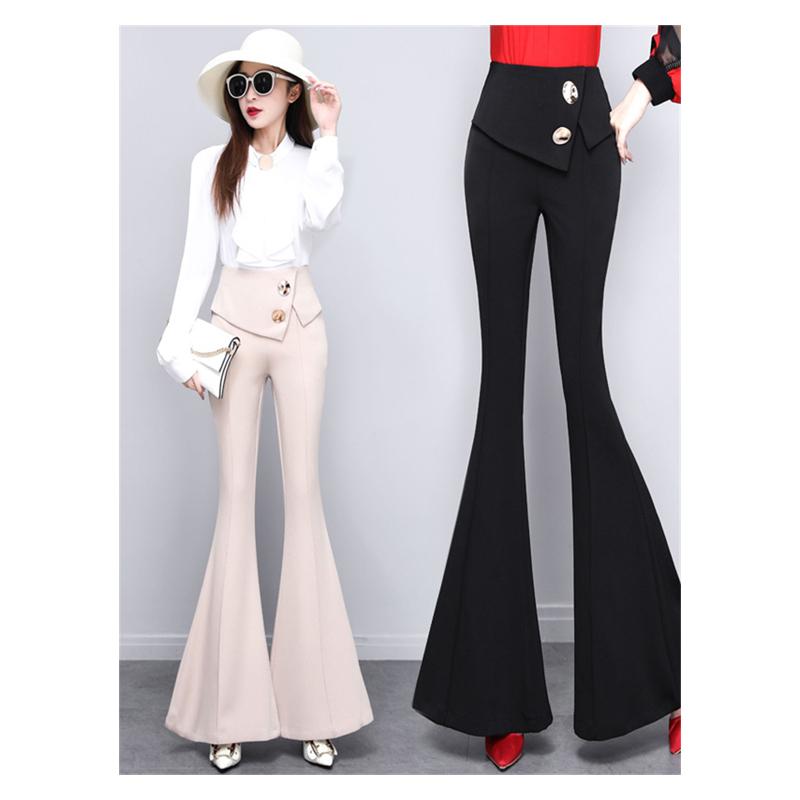 Harajuku Summer OL Office High Waist Women's Wide Leg Capris Long Pants for Women Skinny Flare Pants Woman Trousers Black