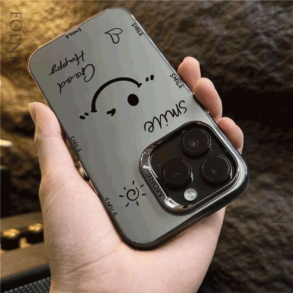 Personalized, simple, cute and smiling phone case for iPhone 16, 15, 14, 13, 12, 11 Pro Max 16E laser plated anti drop phone