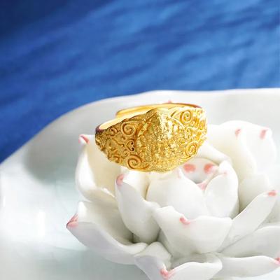 Luxury 24K 9999 Pure Gold Real Gold Open Adjustable Ring Men's National Style Three-dimensional Silk