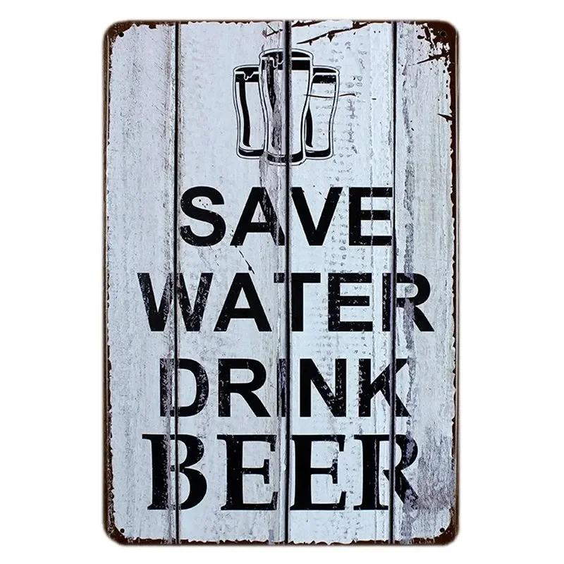 DRINK BEER Metal Tin Sign Vintage Alcohol Metal Sign SAVE WATER Backyard Bar Retro Plaques Man Cave Pub Decor Bar Iron Painting