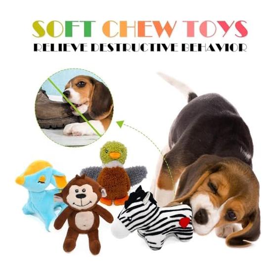 SHARLOVY Dog Rattle Animal Dog Stuffed Toys, Cute Dog Chew Toys Puppy Teething Toys, Pet Toys for Small and Medium Dogs, Soft Dog Toys, Shaggy Dog