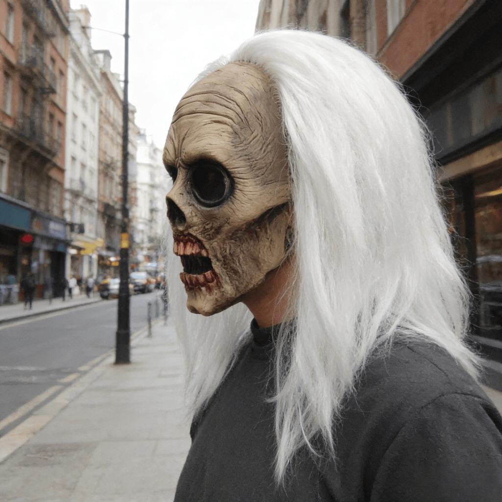 Halloween Horror Mask Witte Haren Zombie Latex Hoofddeksel Kostuum