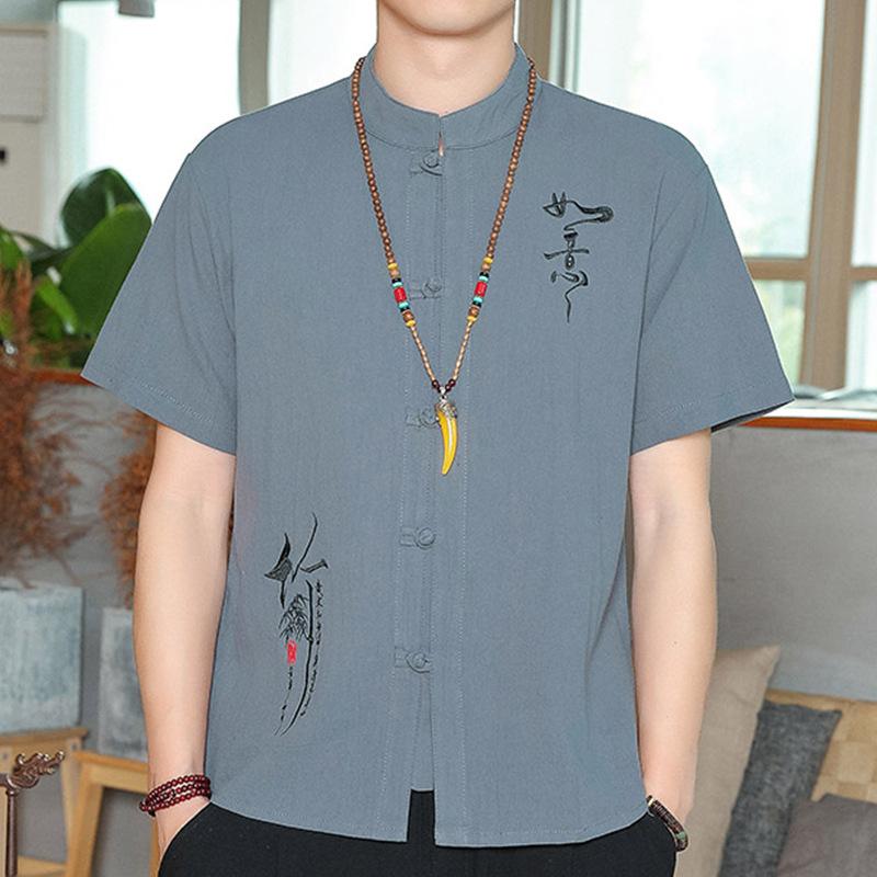 

Летняя футболка с коротким рукавом, топ с рукавом три четверти, молодежный вышитый кардиган на пуговицах 5XL серо голубой