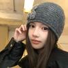 Solid Color Knitted Woolen Hat Elastic Flower Beanie Hat Sweet Winter Warm Hat  Women
