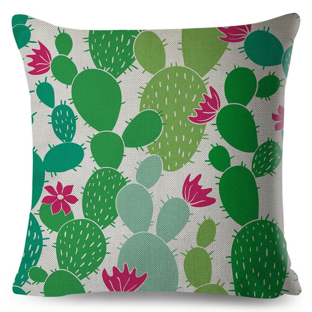 Scandinavian Style Cushion Cover Hand Drawn Cactus Floral Design Soft Square Pillow Gift Home Decor Xcm