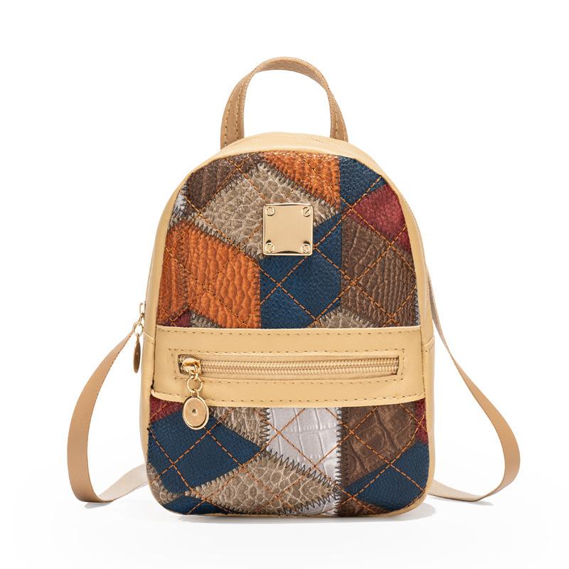 Color Blocked Diamond Grid Front Embroidered Casual Women s Backpack, Zero Wallet, New Small Backpack