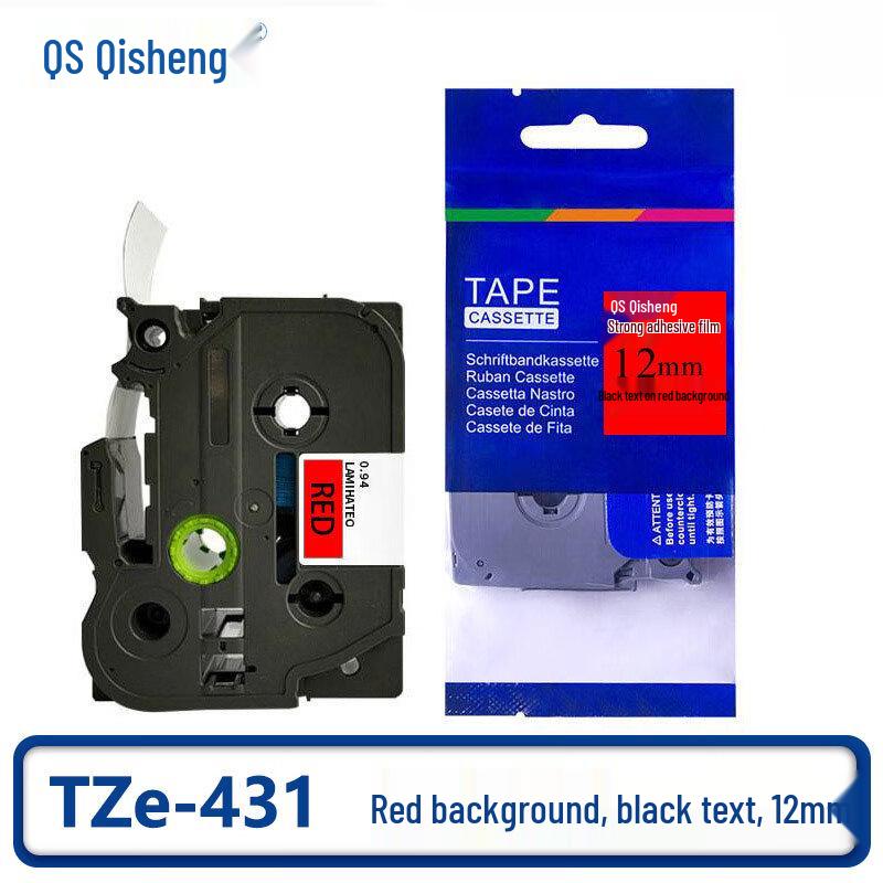 Qisheng TZe-431 Label Tape, 12mm Red/Black