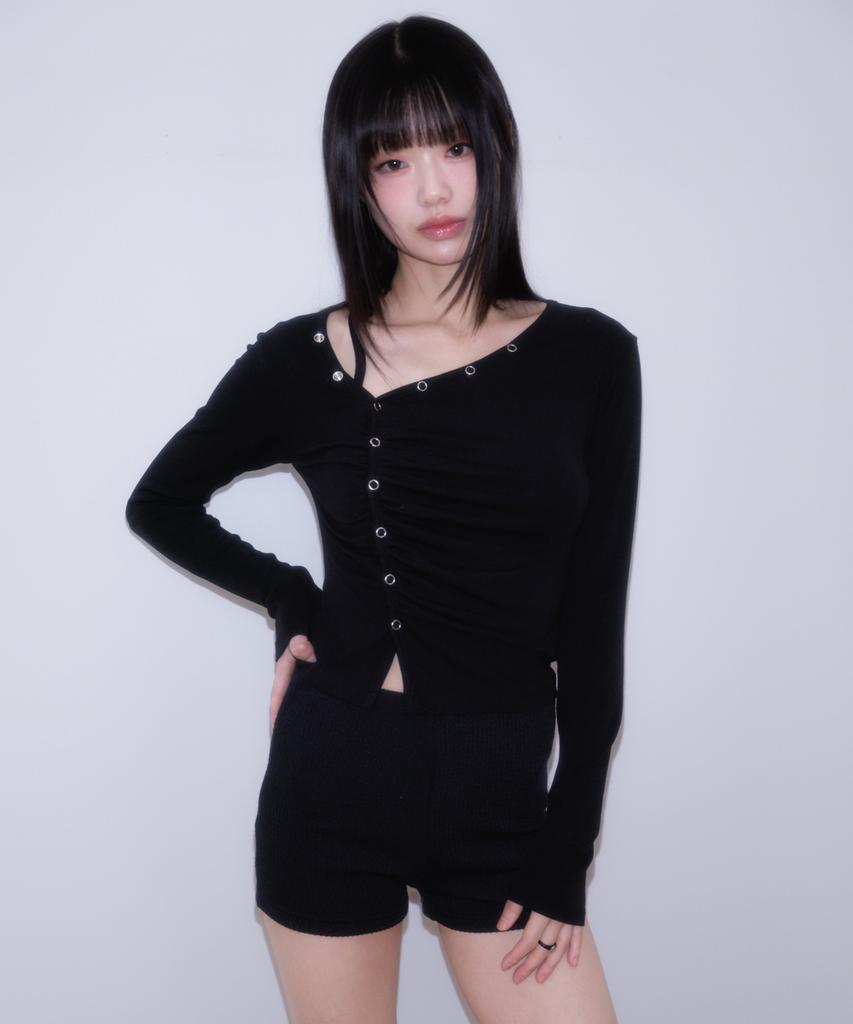 ROSEFRANTZ Unbalanced Shirring Long Sleeve [Black]