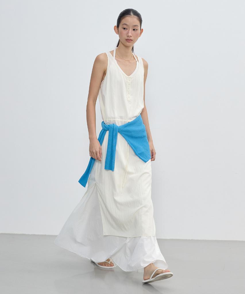 City Breeze Nylon Henley Neck Sleeveless Long Dress_3 Colors