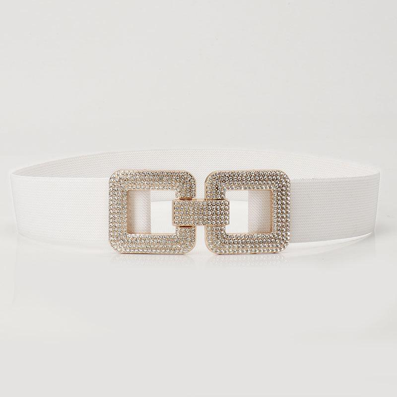 High-end Rhinestone Belt for Women's Versatile Coat for Women's Belt for Women's Belt for European and American Buckle Elastic Waist Seal