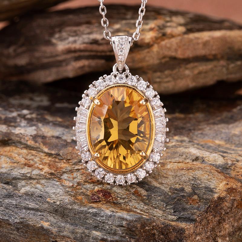 Natural Citrine Amethyst Colored Treasure Necklace Women'S Millennium Cut S925 Sterling Silver Pendant Light Luxury High-End Jewelry