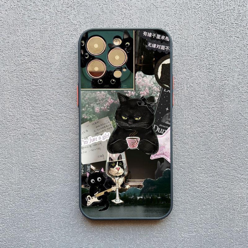Artistic Image Stitching Black Cat Phone Case For iPhone 14 13 12 Mini 11 Pro Max 16 15 Pro Max Plus XS XR X 7 8 SE2 Back Covers